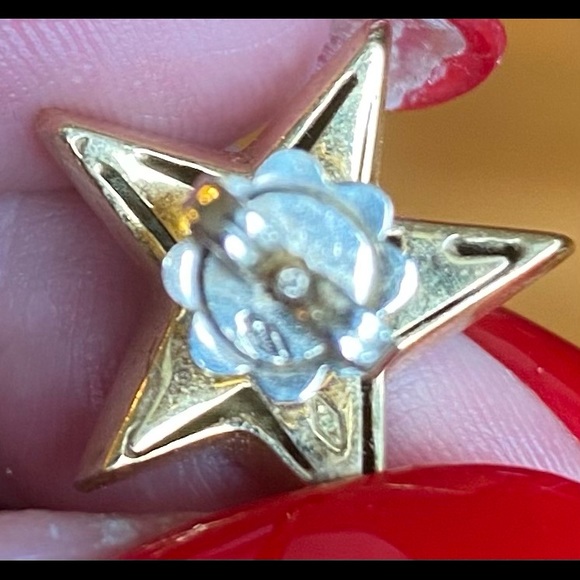 Solid 18KT Yellow Gold with Enamel Star Swiss earrings with Diamond Moons - Picture 9 of 9